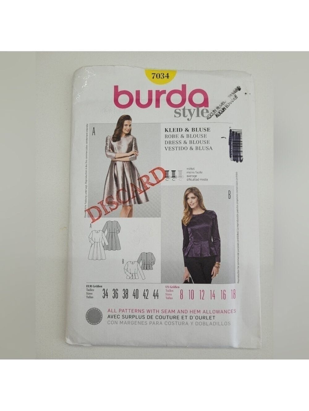 ✨4/$20✨ Burda 7034 Dress Sewing Pattern Uncut Size 8-18 DIY Supplies